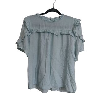 LOFT Light Blue Ruffle Trim Blouse